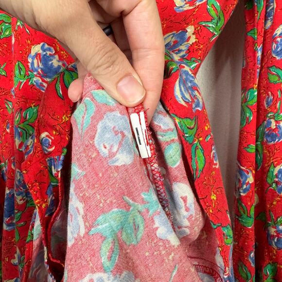 Zara | Red Floral Print Long Sleeve V-neck Crossover Mini Romper Dress - Picture 12 of 13
